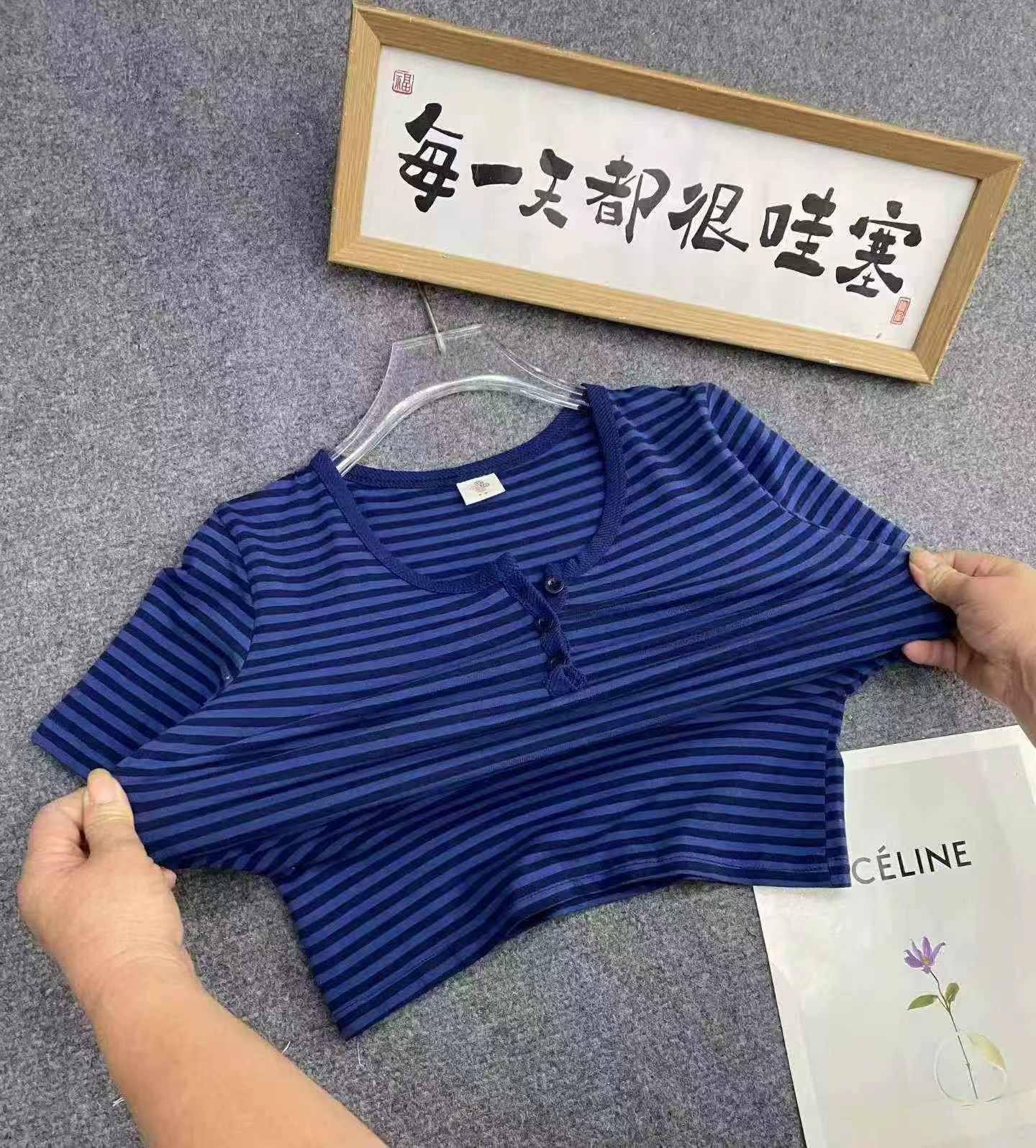 American Regular Shoulder Striped Cotton Short Sleeve T-shirts 282 Pieces - Image 7
