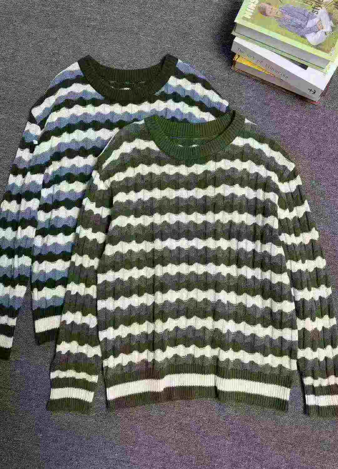 Autumn Winter Men Ins Vintage Stripe Loose Sweater 220PCS - Image 2
