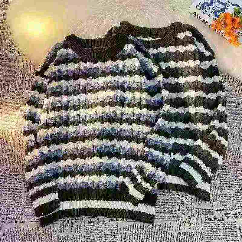 Autumn Winter Men Ins Vintage Stripe Loose Sweater 220PCS - Image 6