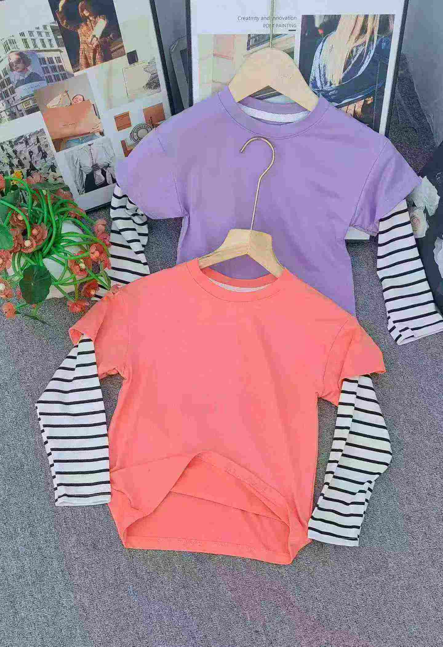 418 Pcs Kids Spliced Sleeve Bottoming Tops - Image 3