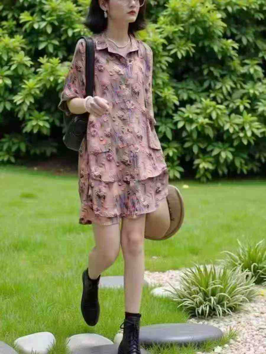 Clearance 1568 Sets Fashion Loose Button Shirt & Shorts Two Piece Set - Image 2