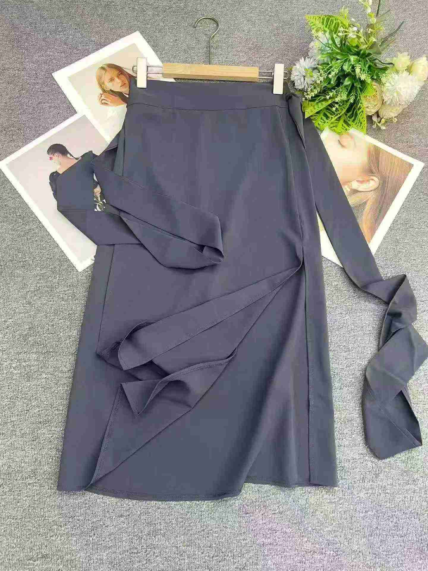 94 Pcs Recycled Irregular Slit Lace-Up High Waist A-Line Skirts - Image 4