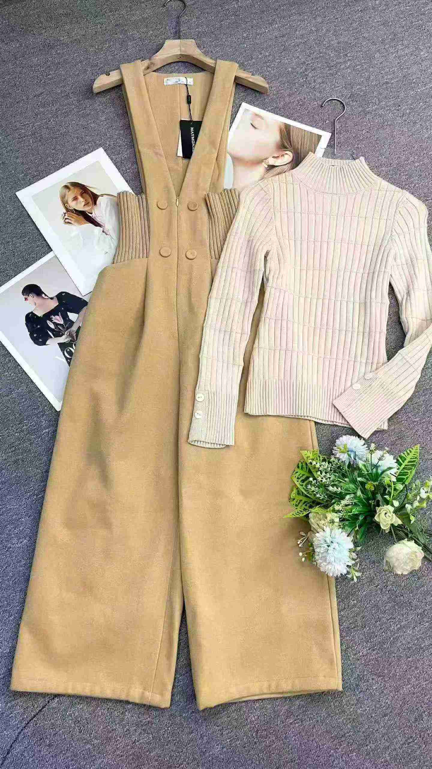 44套再生羊毛吊帶連身褲與針織上衣兩件式套裝 - Image 4
