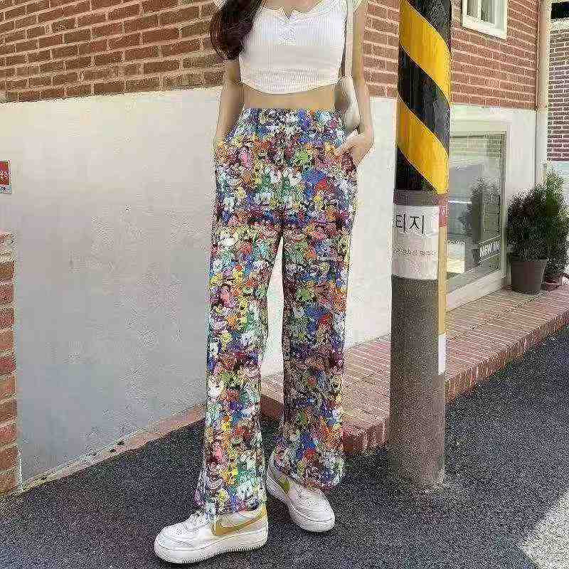902 Pcs Hangzhou Trendy Brand Women's Cartoon Print Wide Leg Casual Pants - Image 5