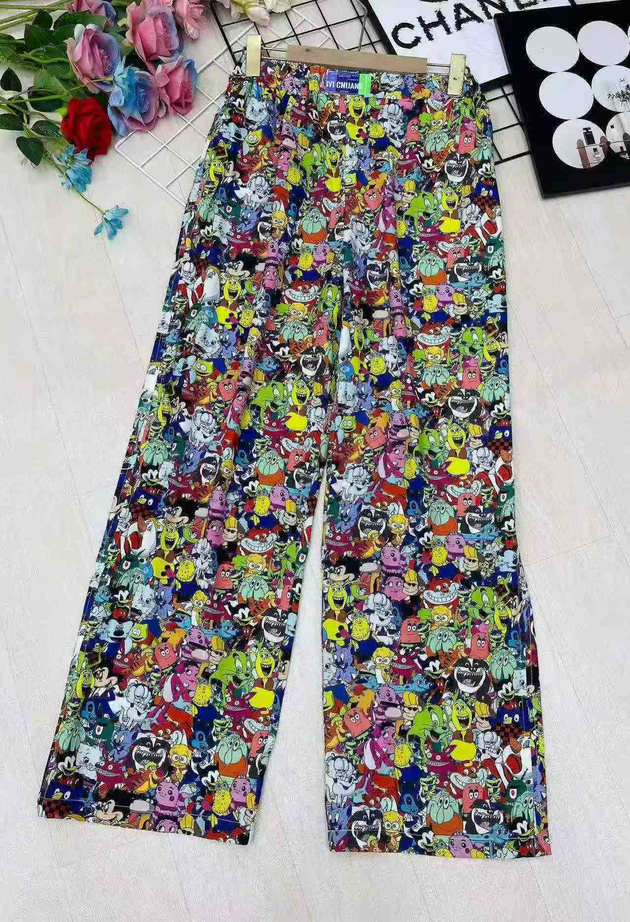 902 Pcs Hangzhou Trendy Brand Women's Cartoon Print Wide Leg Casual Pants - Image 9