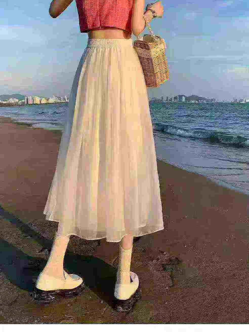 About 130 Pcs High Quality Summer White Mesh A-line Skirts For Petite Women - Image 3