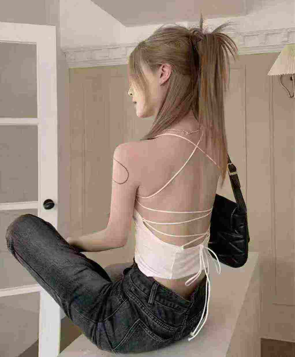 125 Keping Baju Atas Cami Halter Tanpa Belakang Gaya Amerika - Image 6