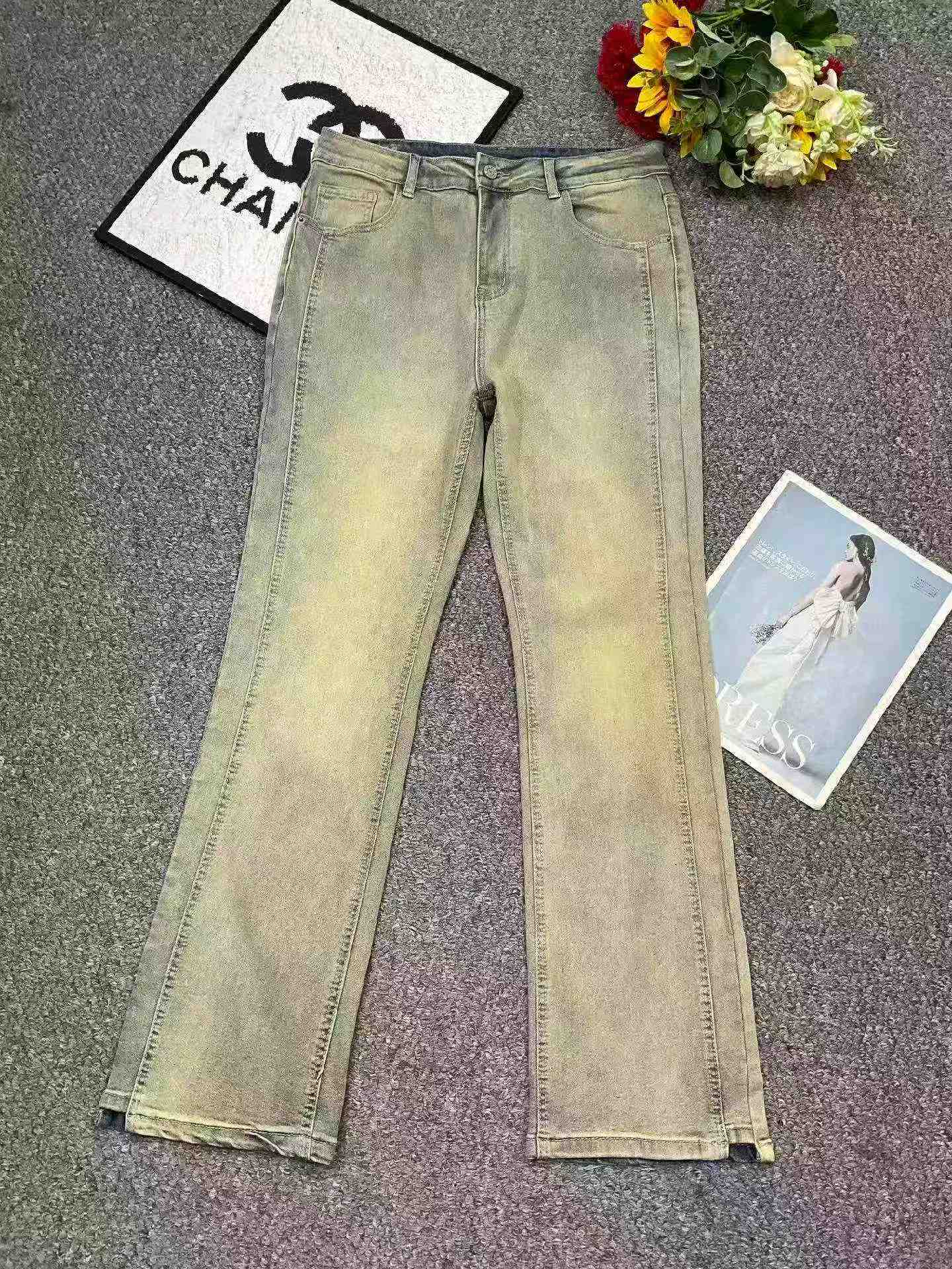 New Spring Summer Men's American Street Vintage Washed Straight Yellow Mud Cotton Jeans 193 Pieces - Image 2