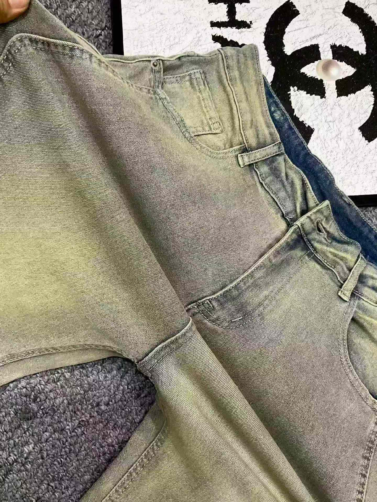 New Spring Summer Men's American Street Vintage Washed Straight Yellow Mud Cotton Jeans 193 Pieces - Image 8
