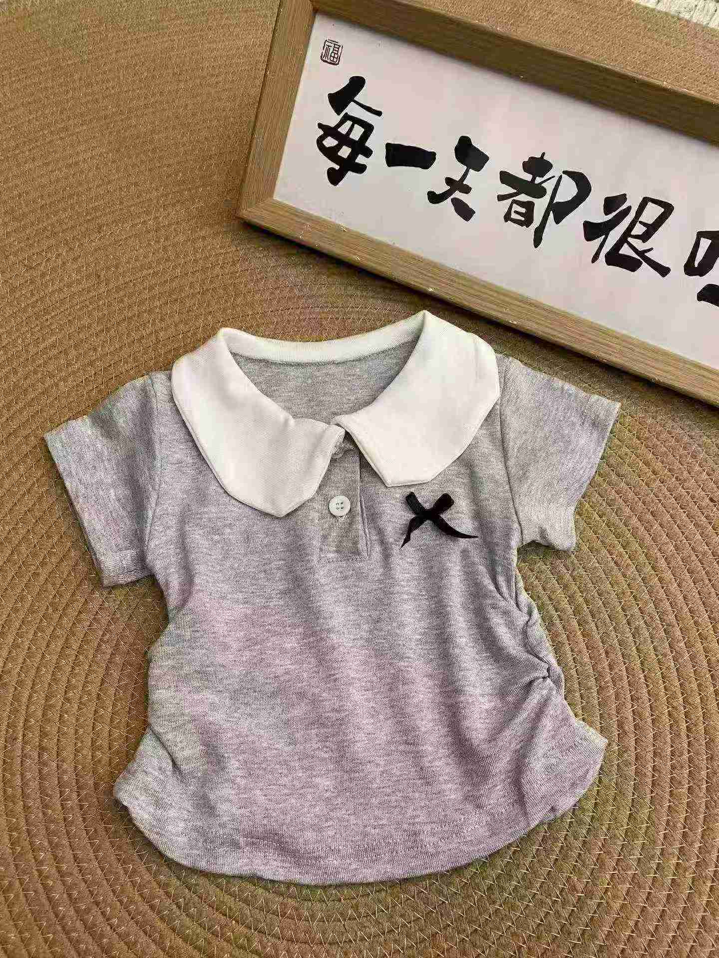 37 Keping Baju Atasan Lengan Pendek Blok Warna Kolar Doll Kapas Kanak-kanak - Image 2