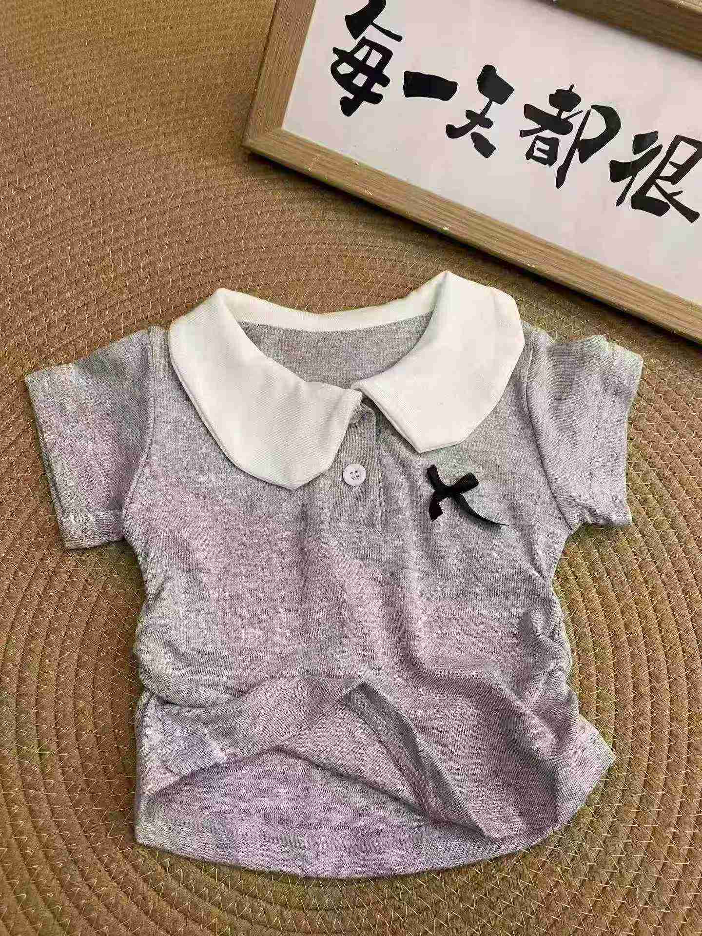37 Keping Baju Atasan Lengan Pendek Blok Warna Kolar Doll Kapas Kanak-kanak - Image 3