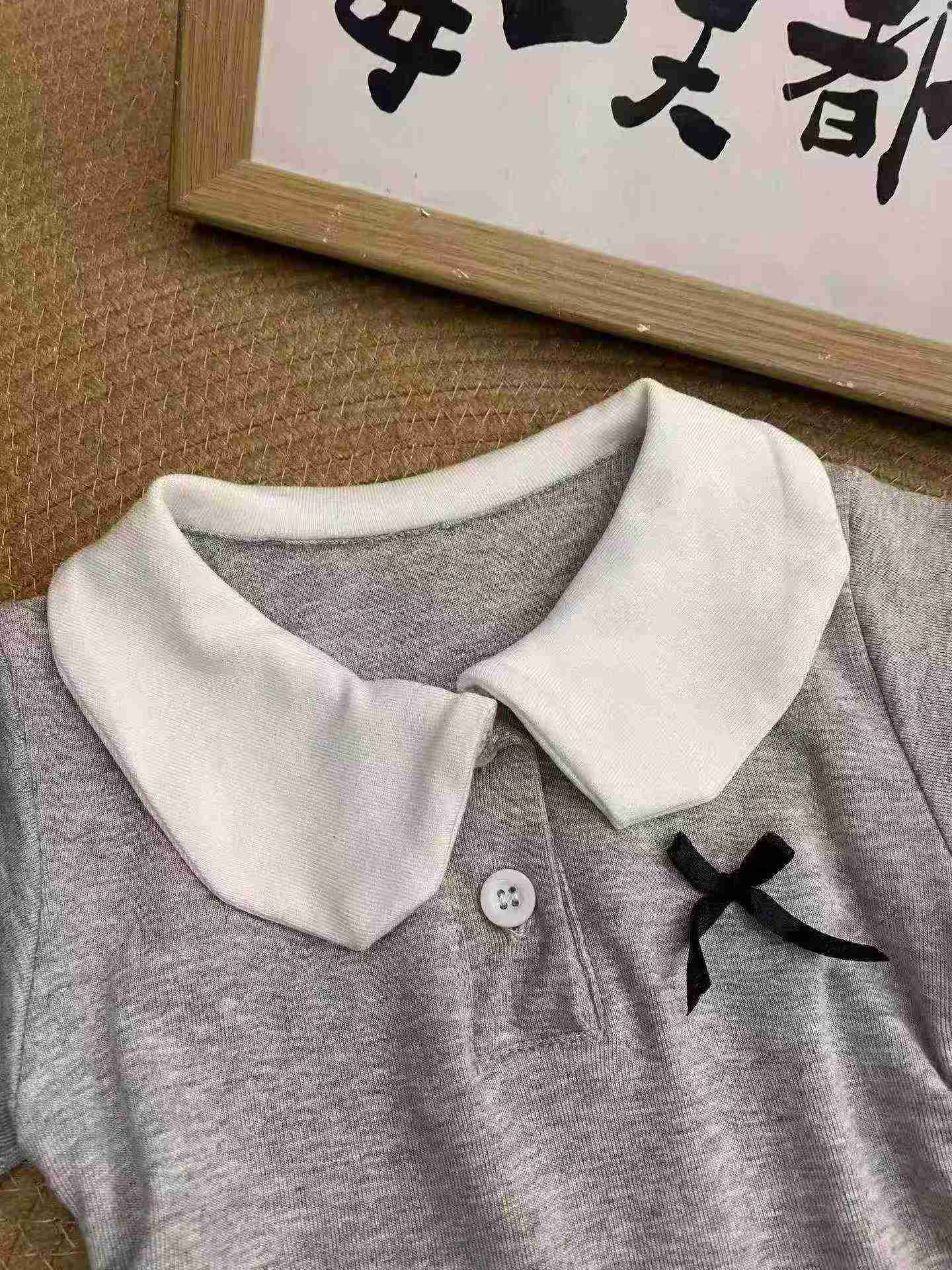 37 Keping Baju Atasan Lengan Pendek Blok Warna Kolar Doll Kapas Kanak-kanak - Image 4