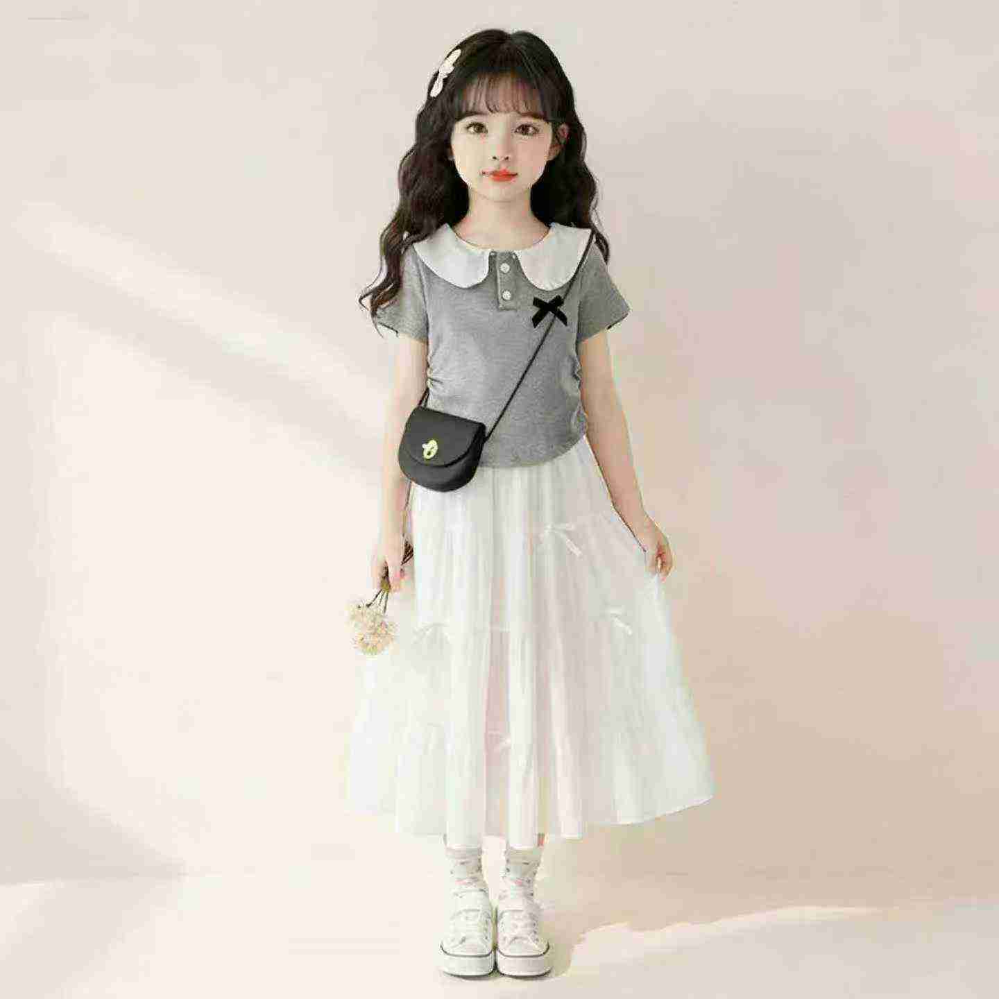 37 Keping Baju Atasan Lengan Pendek Blok Warna Kolar Doll Kapas Kanak-kanak - Image 5