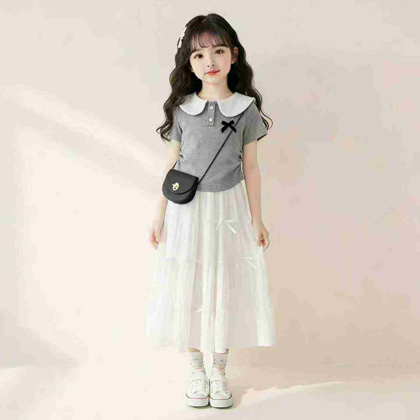 37 Keping Baju Atasan Lengan Pendek Blok Warna Kolar Doll Kapas Kanak-kanak - Image 6