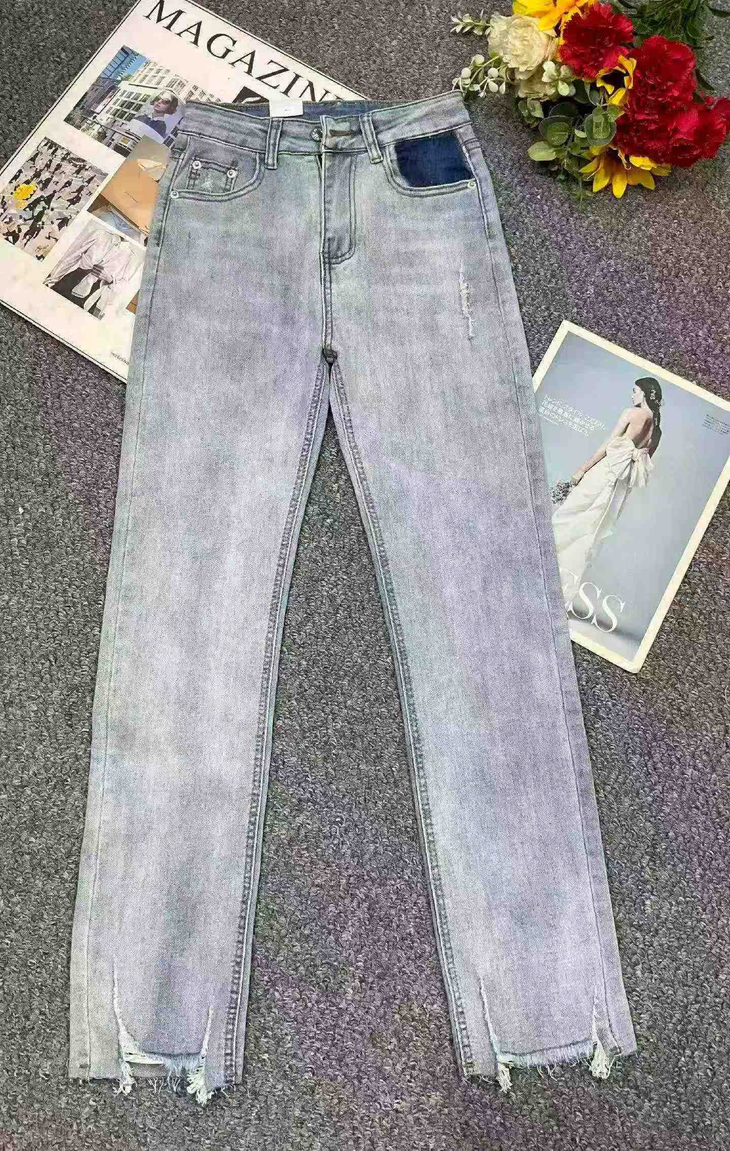 Summer New Designer High Stretch Washed Cotton Denim Cigarette Pants 150 Pcs - Image 2