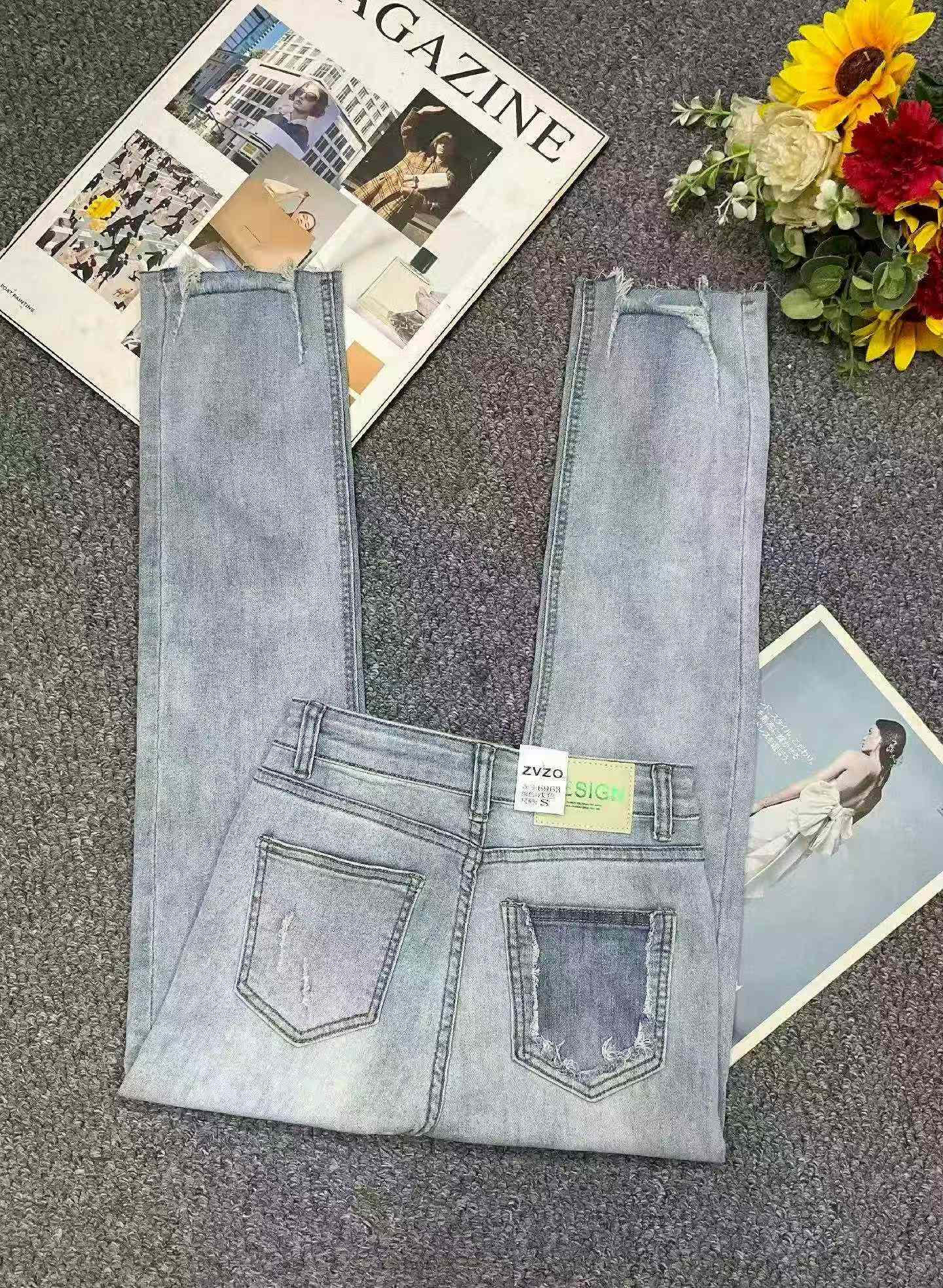 Summer New Designer High Stretch Washed Cotton Denim Cigarette Pants 150 Pcs - Image 3