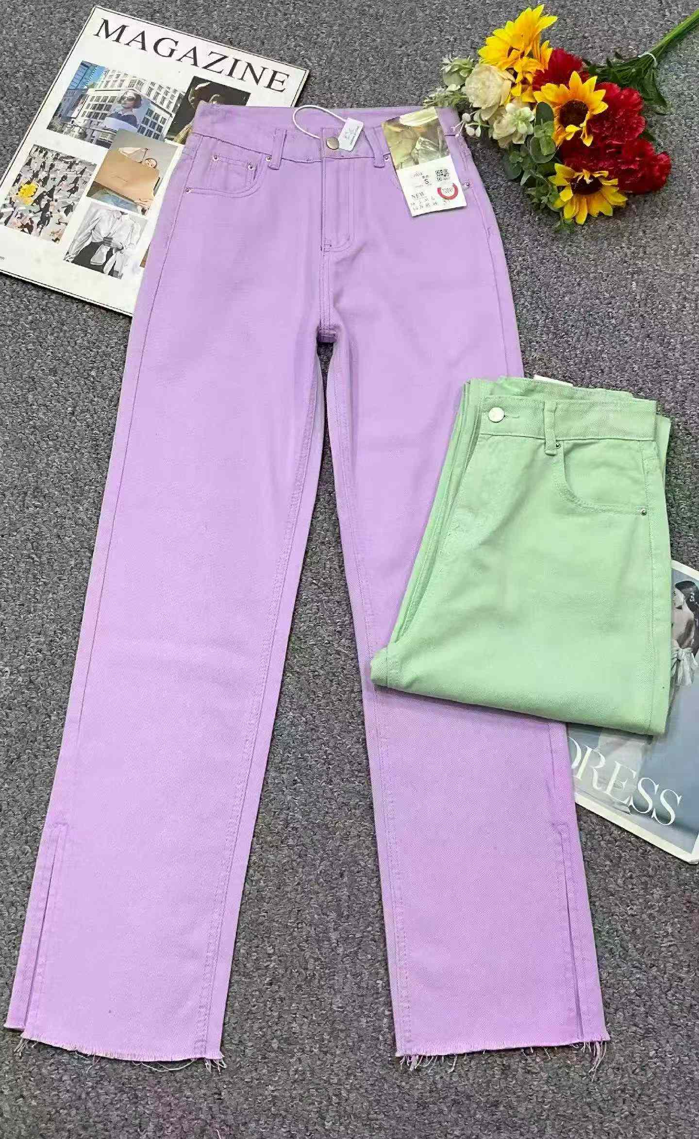 Spring Summer Women's Slit Washed Cotton Wide Leg Jeans, About 310 Pieces - Image 2