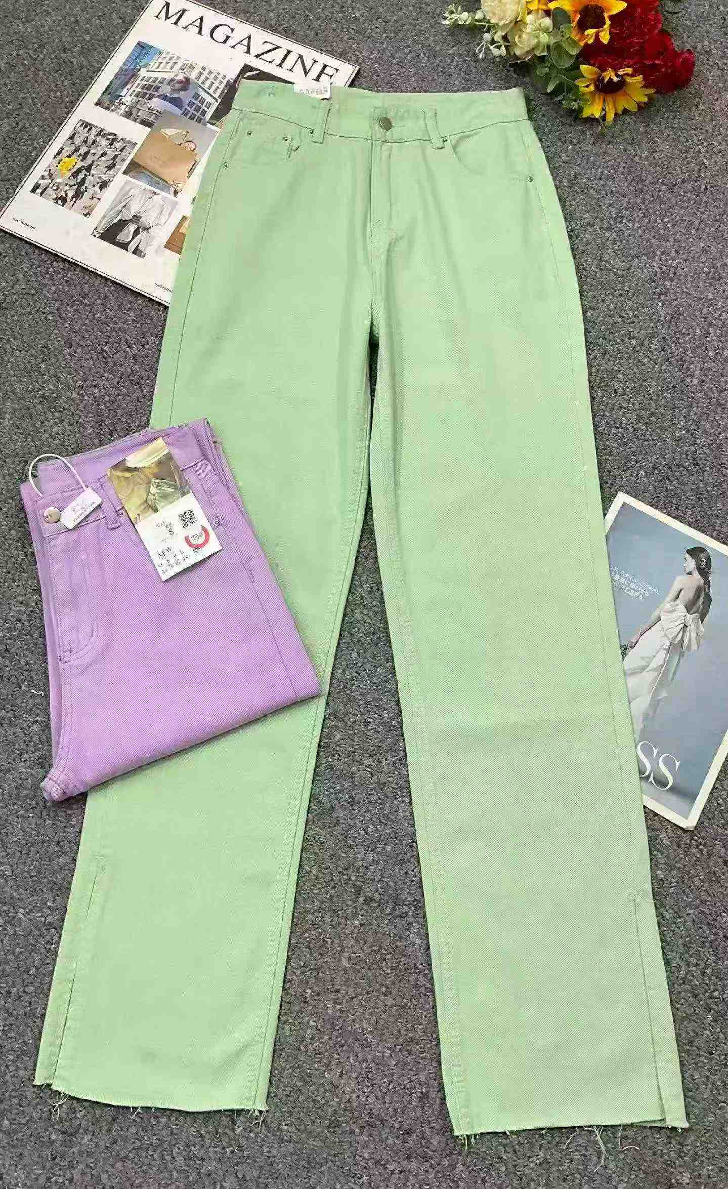 Spring Summer Women's Slit Washed Cotton Wide Leg Jeans, About 310 Pieces - Image 3