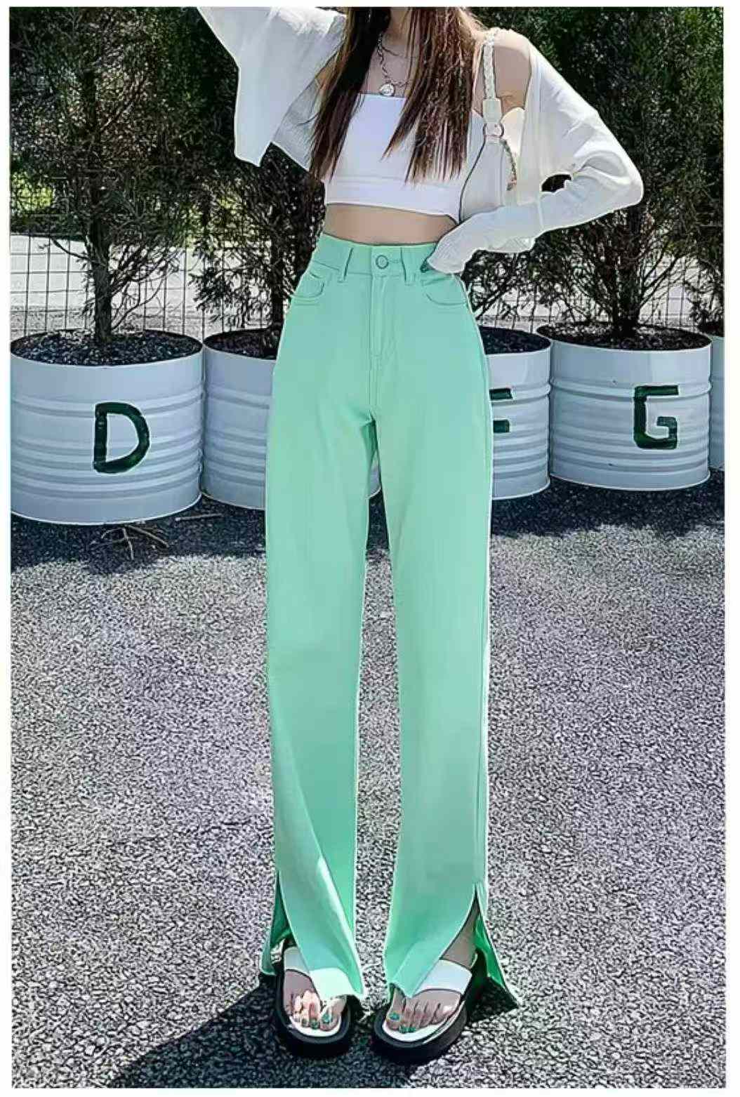 Spring Summer Women's Slit Washed Cotton Wide Leg Jeans, About 310 Pieces - Image 8