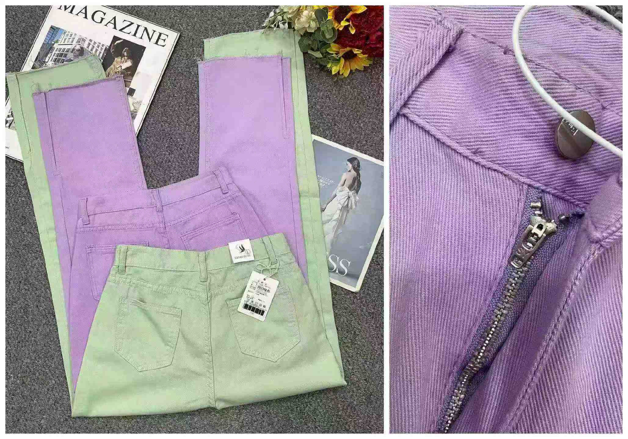 Spring Summer Women's Slit Washed Cotton Wide Leg Jeans, About 310 Pieces - Image 9