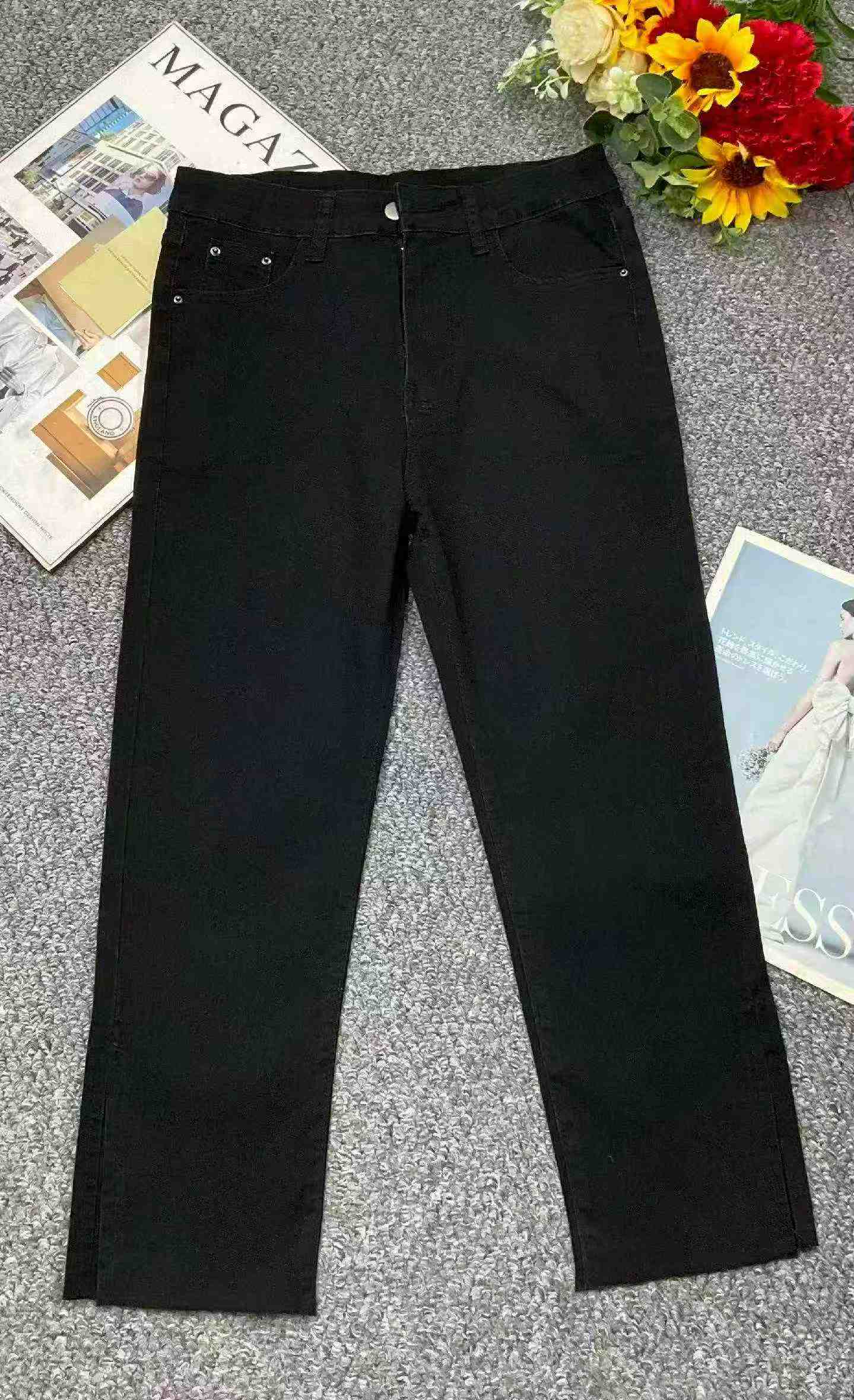 Summer New High Elasticity Vintage Washed Cotton Black High Waist Cropped Straight Cigarette Jeans, 460 Pieces - Image 2