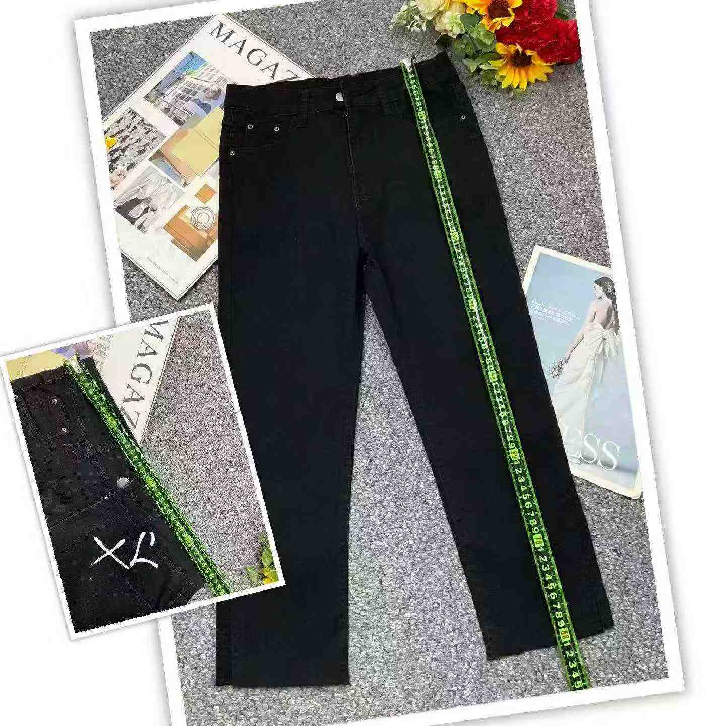 Summer New High Elasticity Vintage Washed Cotton Black High Waist Cropped Straight Cigarette Jeans, 460 Pieces - Image 4