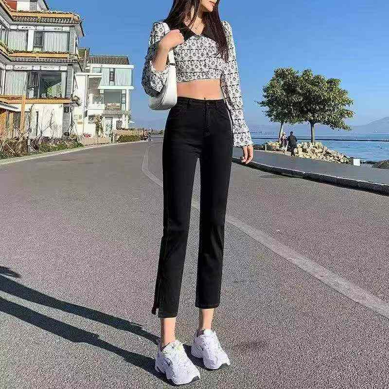 Summer New High Elasticity Vintage Washed Cotton Black High Waist Cropped Straight Cigarette Jeans, 460 Pieces - Image 5