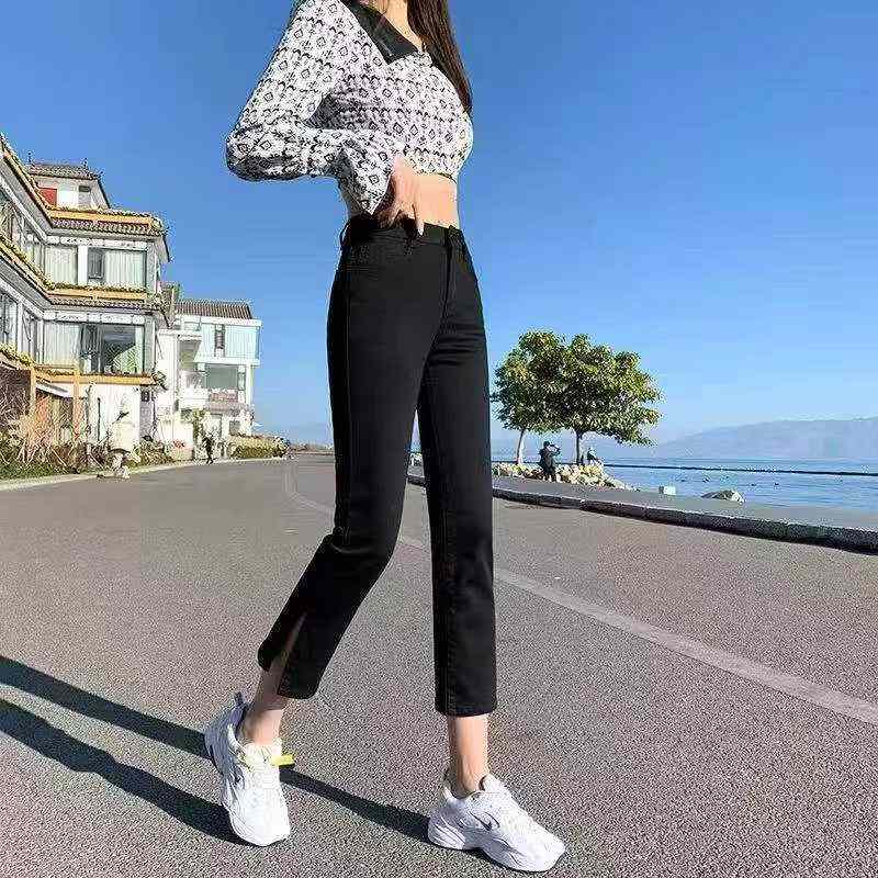 Summer New High Elasticity Vintage Washed Cotton Black High Waist Cropped Straight Cigarette Jeans, 460 Pieces - Image 7