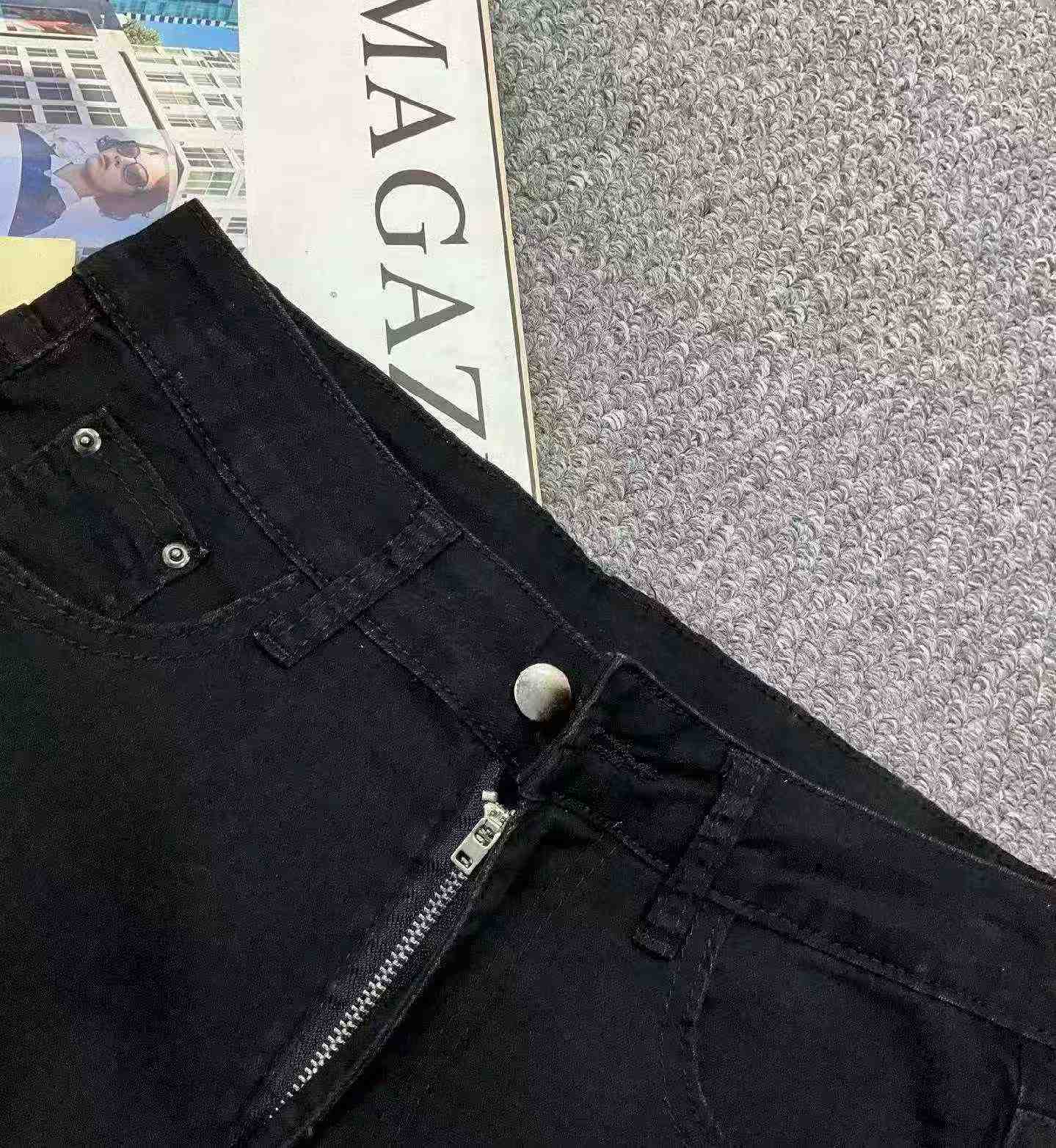 Summer New High Elasticity Vintage Washed Cotton Black High Waist Cropped Straight Cigarette Jeans, 460 Pieces - Image 8