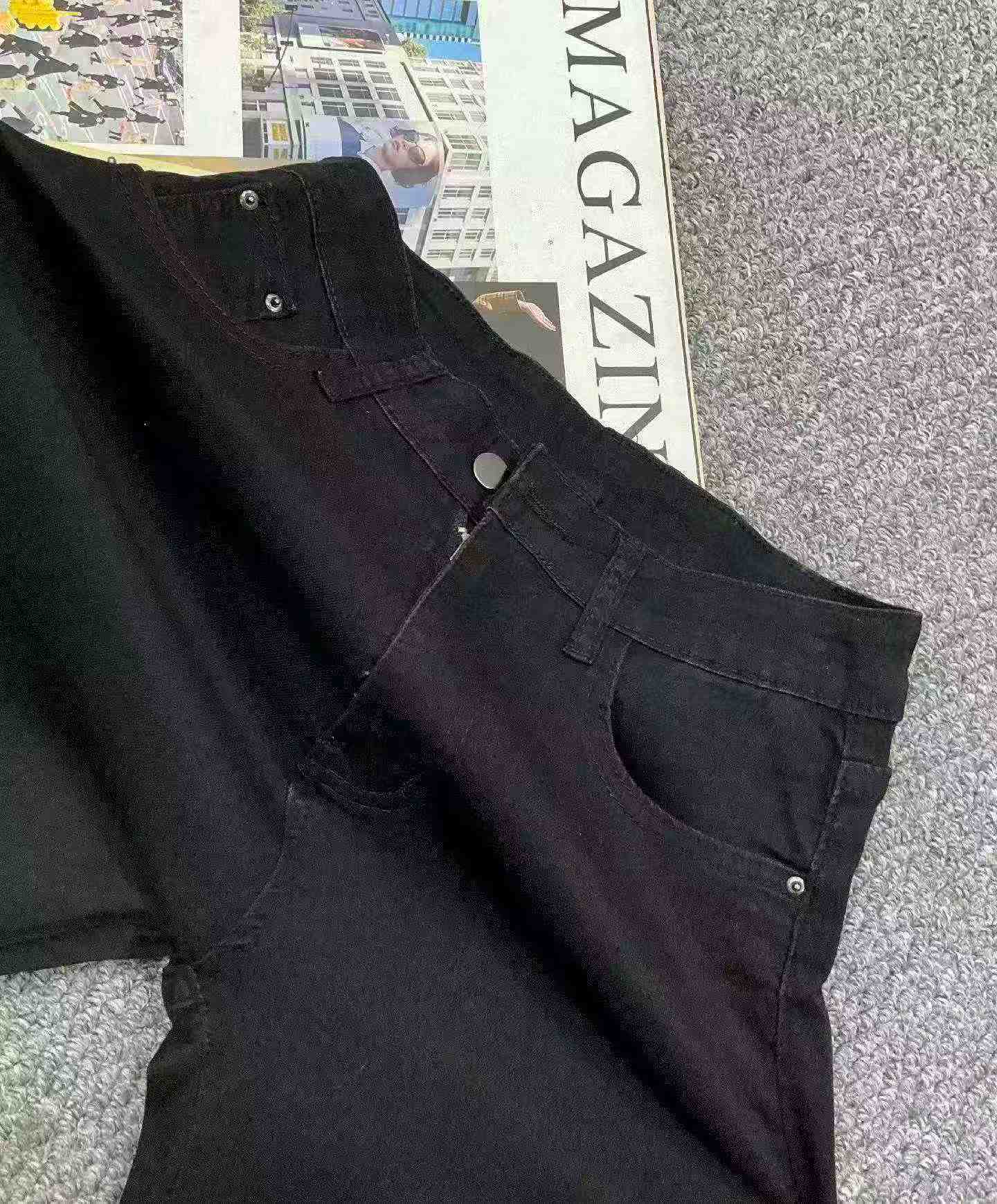 Summer New High Elasticity Vintage Washed Cotton Black High Waist Cropped Straight Cigarette Jeans, 460 Pieces - Image 9