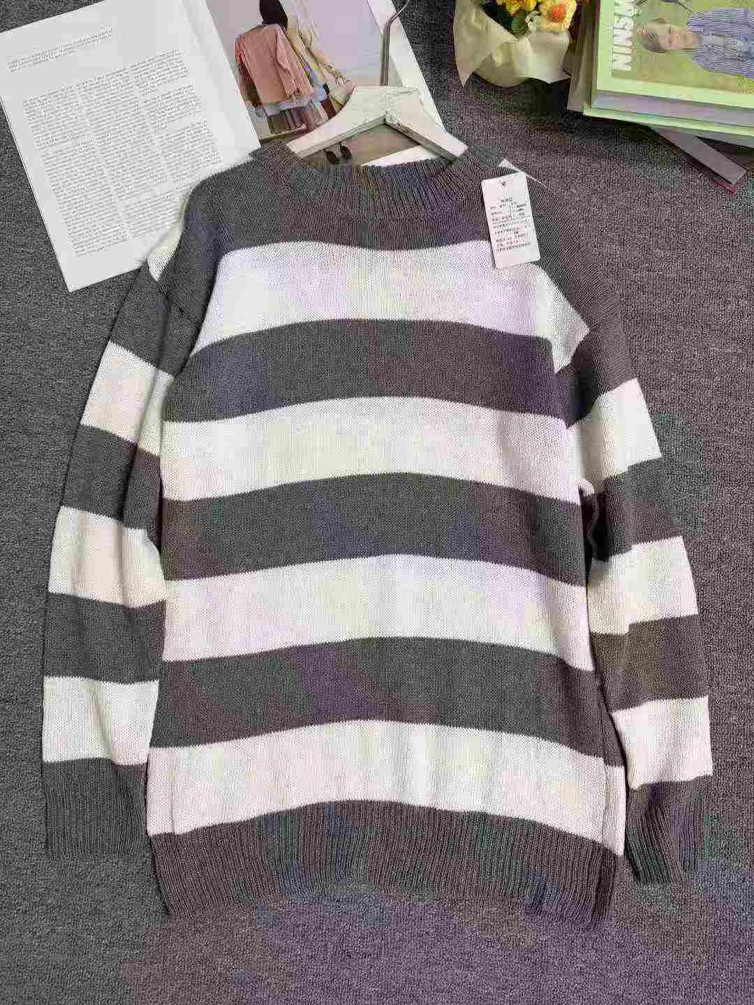 Men's Autumn Winter Loose Striped Crewneck Knit Sweater, 181 Pieces, Size M-XXL, Individual Pack With Hangtag - Image 3