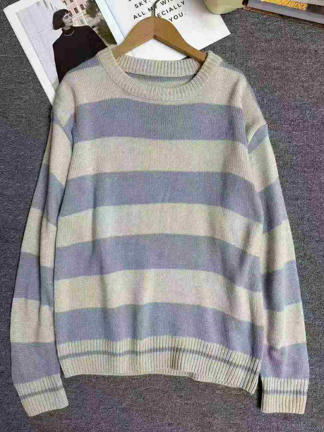 Men's Autumn Winter Loose Striped Crewneck Knit Sweater, 181 Pieces, Size M-XXL, Individual Pack With Hangtag - Image 6