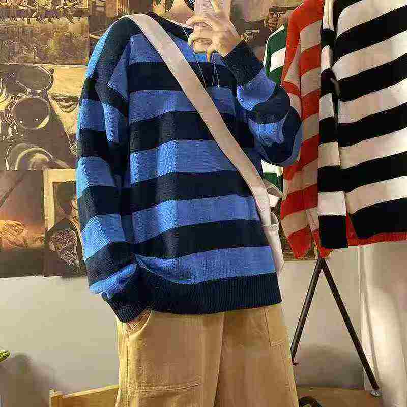 Men's Autumn Winter Loose Striped Crewneck Knit Sweater, 181 Pieces, Size M-XXL, Individual Pack With Hangtag - Image 9