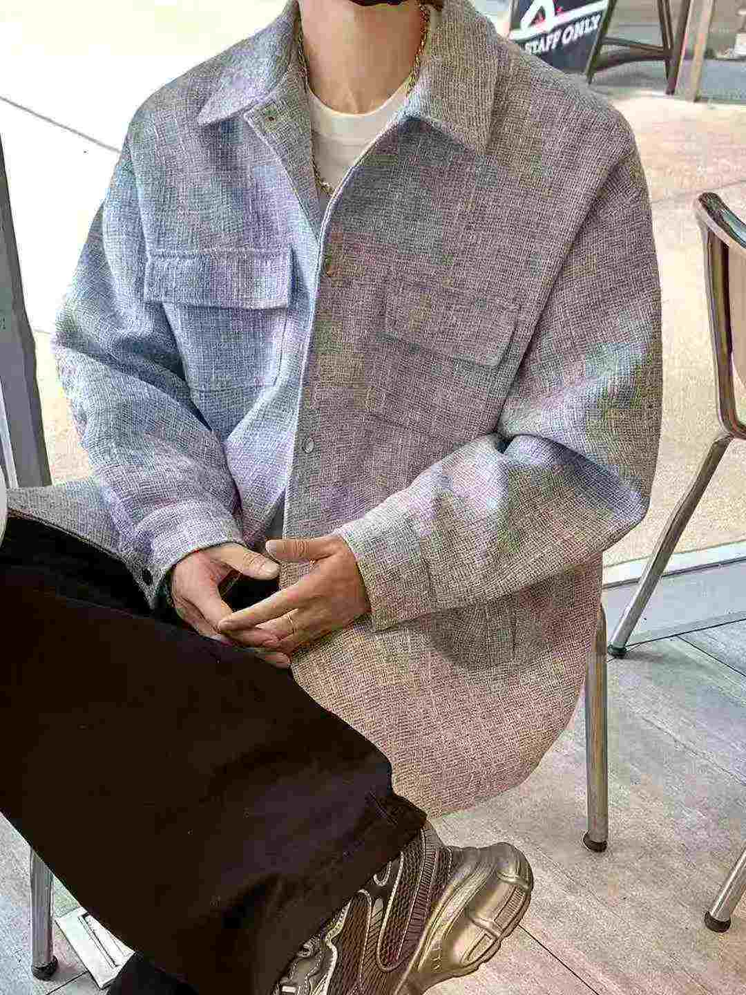 138 Pcs Men's Trendy 2026 New Tweed Style Lapel Loose Casual Long Sleeve Coat - Image 3