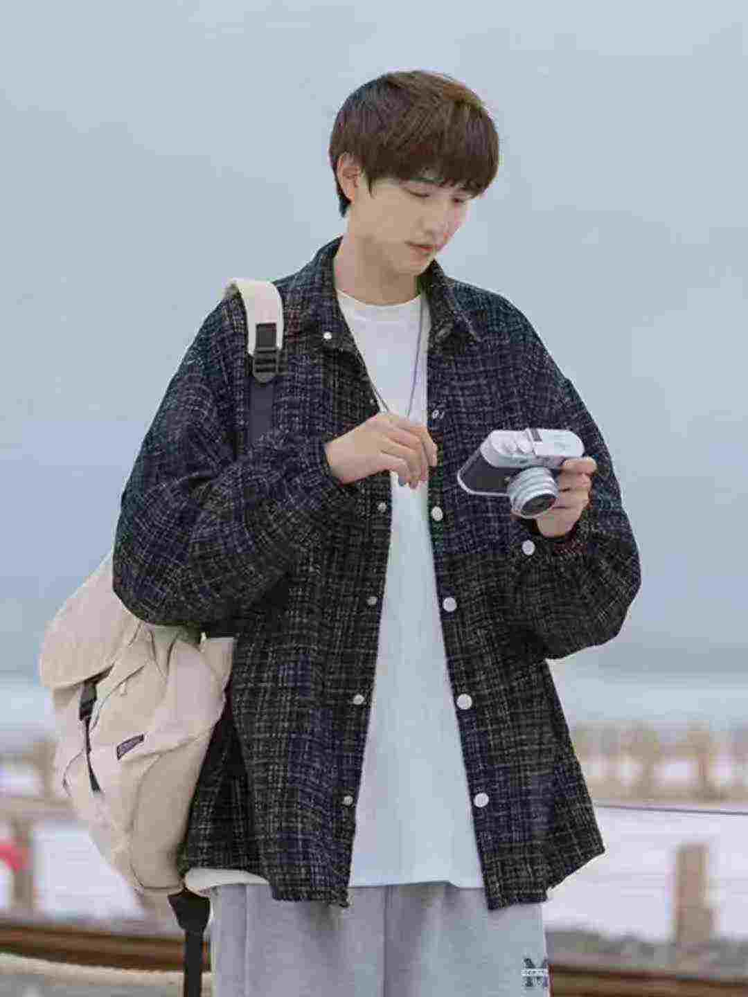 138 Pcs Men's Trendy 2026 New Tweed Style Lapel Loose Casual Long Sleeve Coat - Image 9