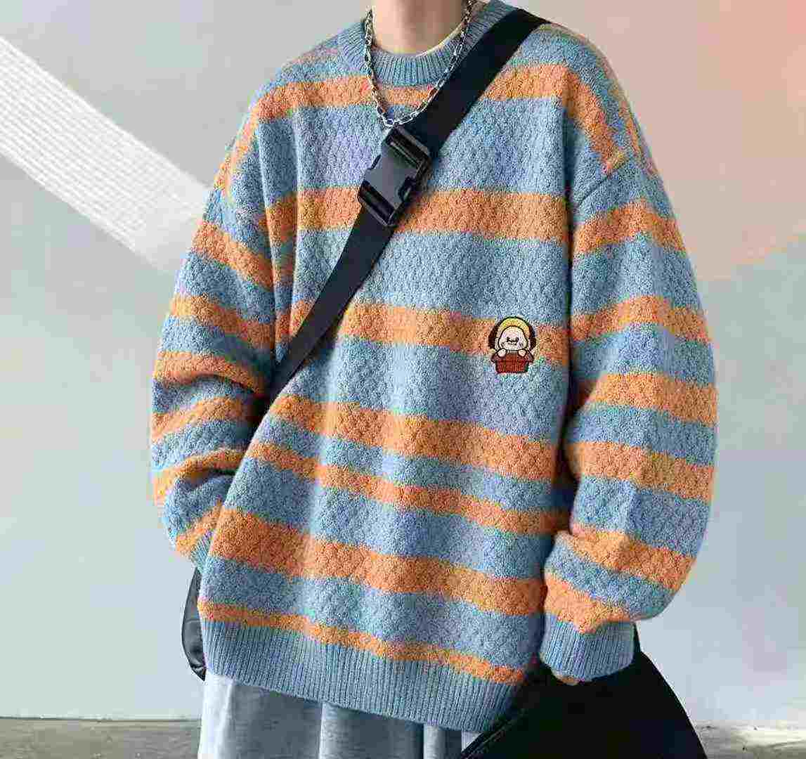 Niche Design Retro Striped Loose Men's Knit Sweater, 529 Pieces - Image 3