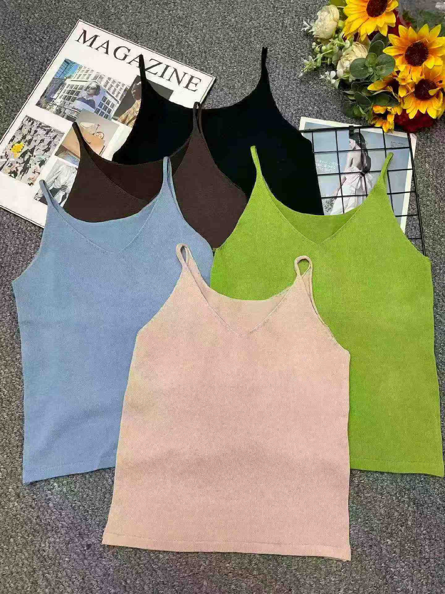 Summer New Plain Loose Ice Silk Knit Camisole Tank Tops, 1260 Pieces - Image 2