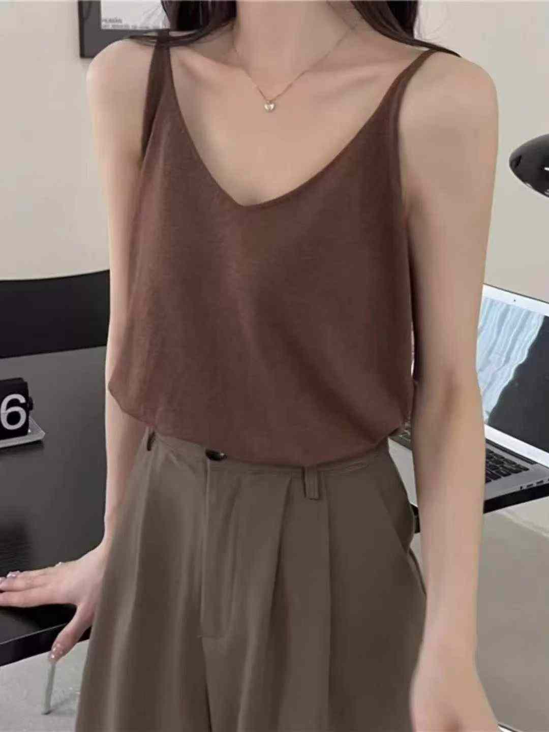 Summer New Plain Loose Ice Silk Knit Camisole Tank Tops, 1260 Pieces - Image 4