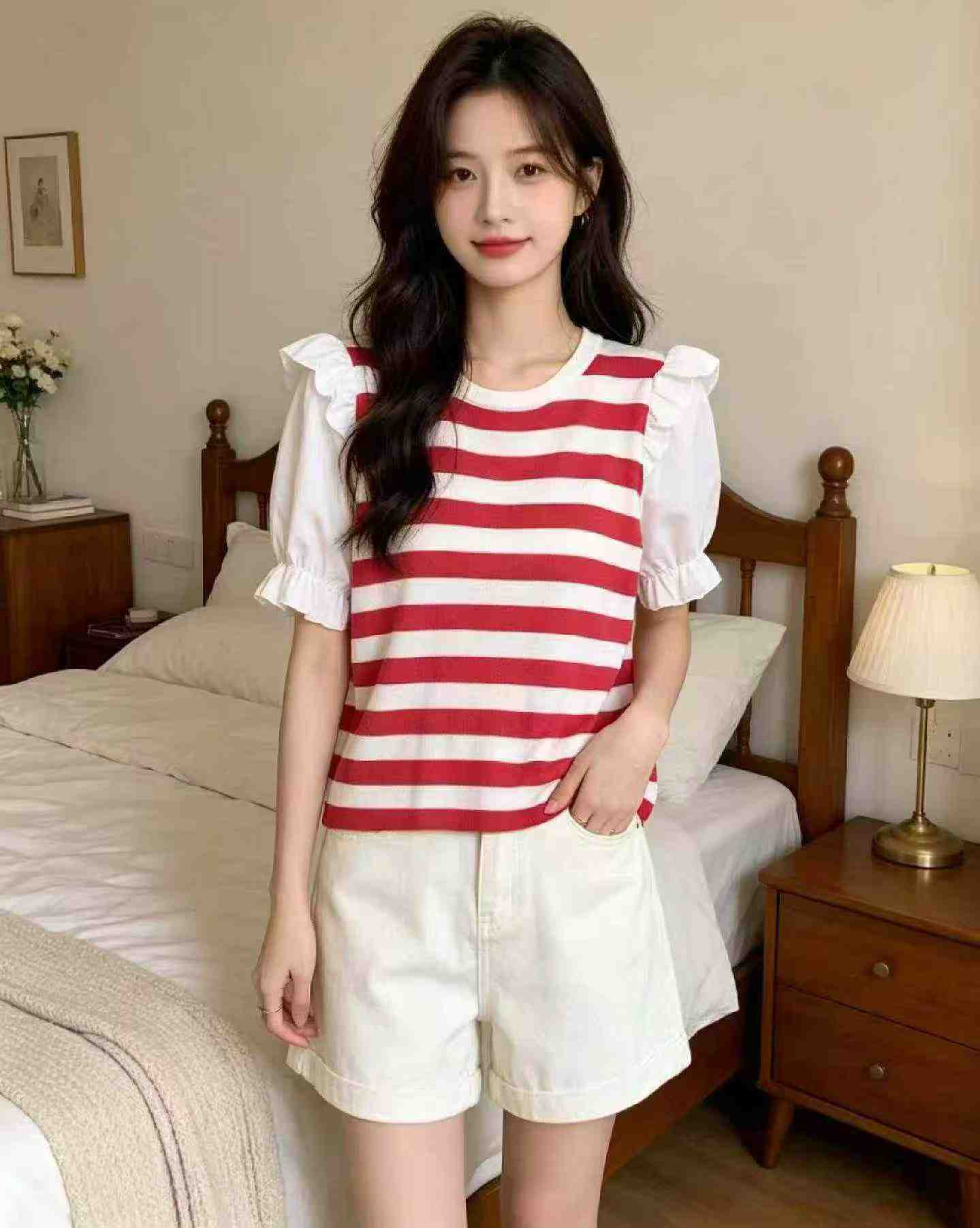 Nouveauté d'été : T-shirts tendance amples en maille à rayures colorblock à manches courtes, 300 pièces - Image 9