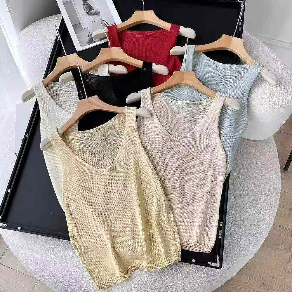 Novedad de Verano: Chaleco de punto con cuello en V de Tencel y lino de diseño nicho, 599 piezas - Image 4