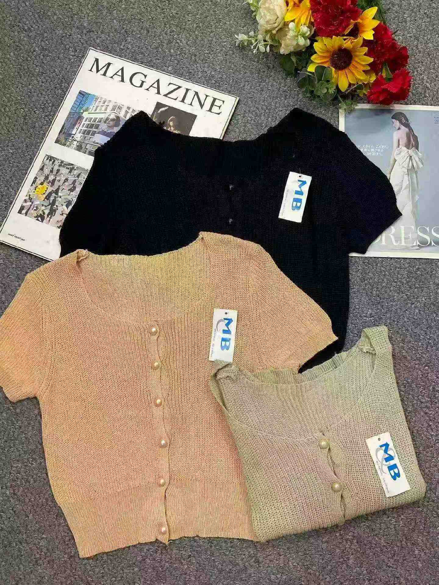 Novo Cardigan de Tricot de Verão de Estilo Coreano, Modelo Cropped com Ajuste de Cintura e Manga Curta, Cerca de 80 Peças - Image 2