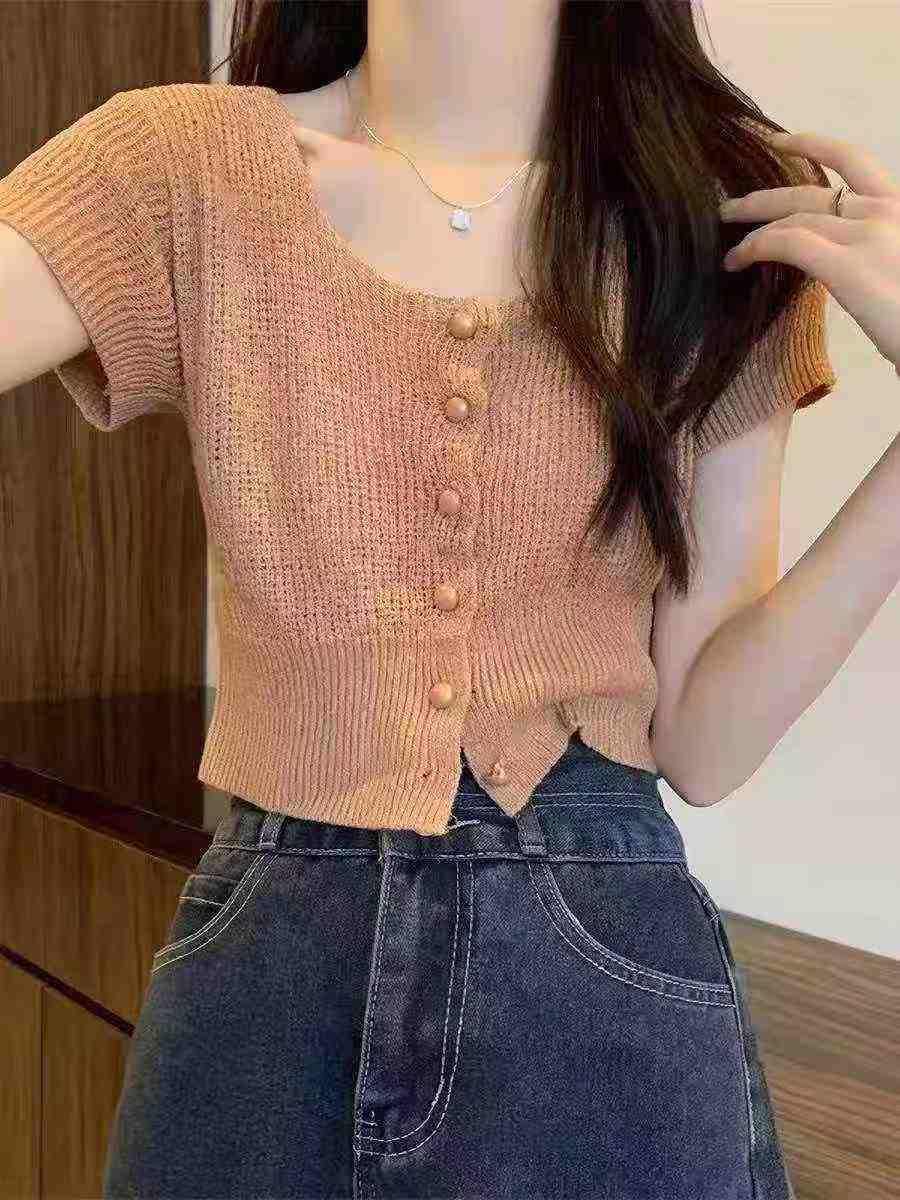 Novo Cardigan de Tricot de Verão de Estilo Coreano, Modelo Cropped com Ajuste de Cintura e Manga Curta, Cerca de 80 Peças - Image 5