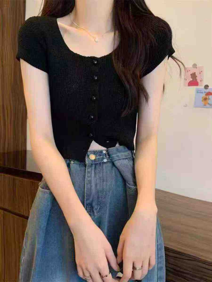 Novo Cardigan de Tricot de Verão de Estilo Coreano, Modelo Cropped com Ajuste de Cintura e Manga Curta, Cerca de 80 Peças - Image 6