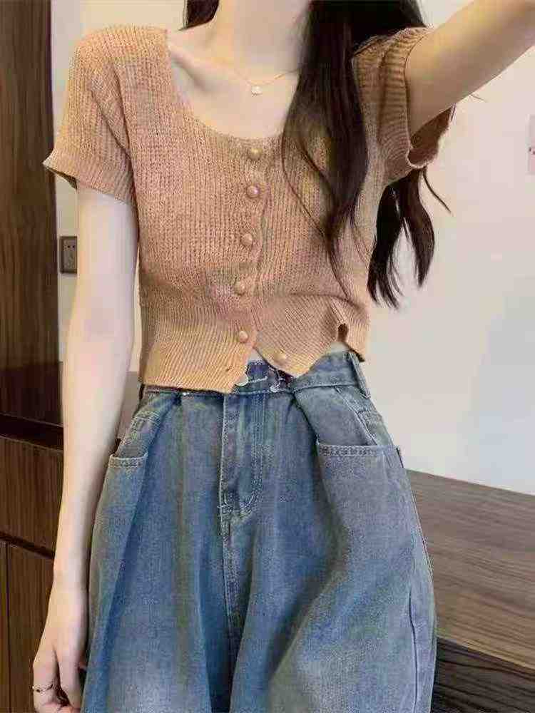 Novo Cardigan de Tricot de Verão de Estilo Coreano, Modelo Cropped com Ajuste de Cintura e Manga Curta, Cerca de 80 Peças - Image 7