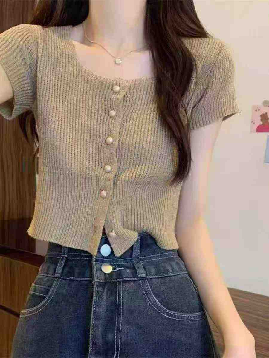 Novo Cardigan de Tricot de Verão de Estilo Coreano, Modelo Cropped com Ajuste de Cintura e Manga Curta, Cerca de 80 Peças - Image 8