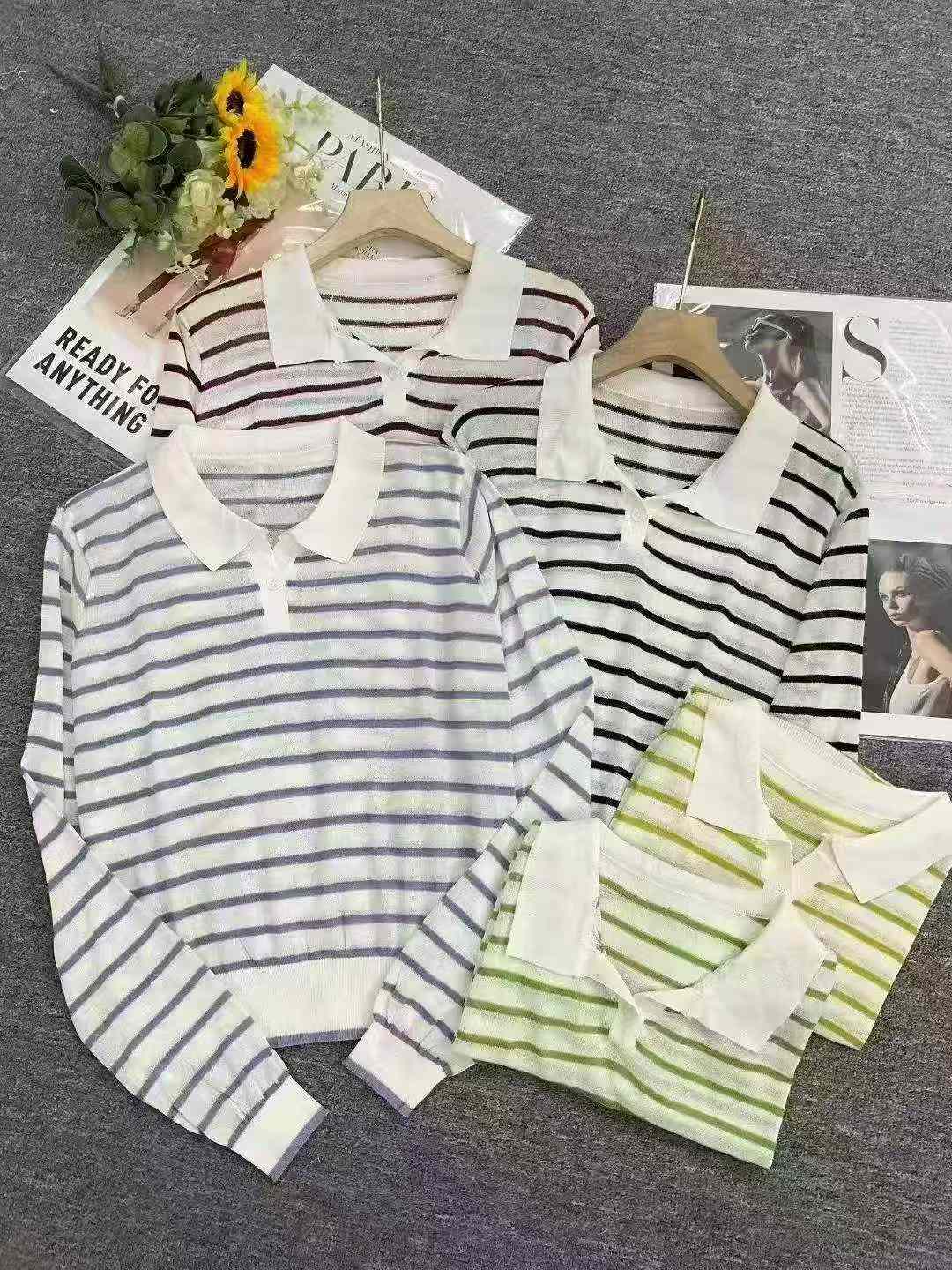 About 700 Pieces Early Autumn Korean Contrast Stripe POLO Collar Loose Knit Sweater - Image 3