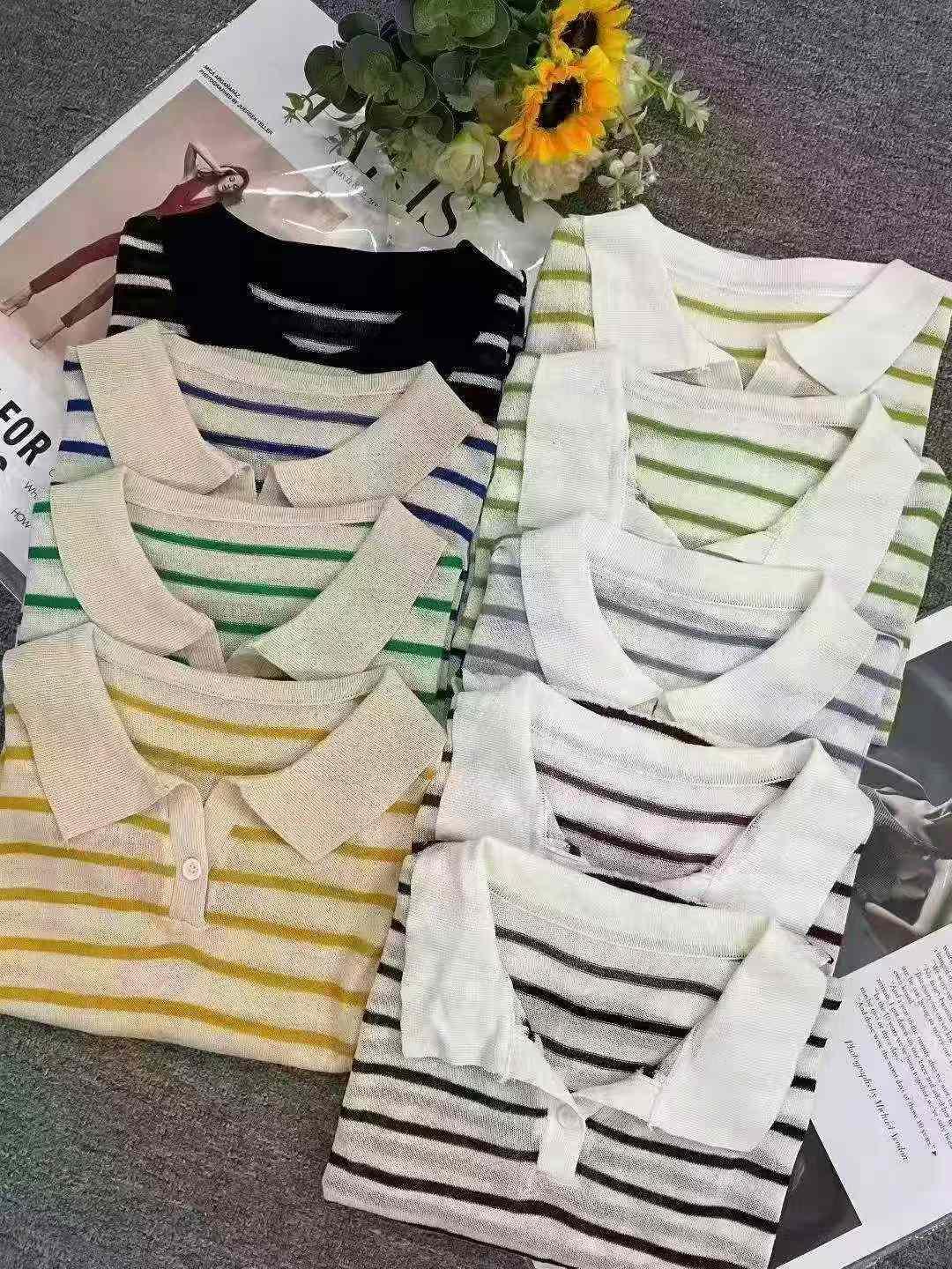 About 700 Pieces Early Autumn Korean Contrast Stripe POLO Collar Loose Knit Sweater - Image 9
