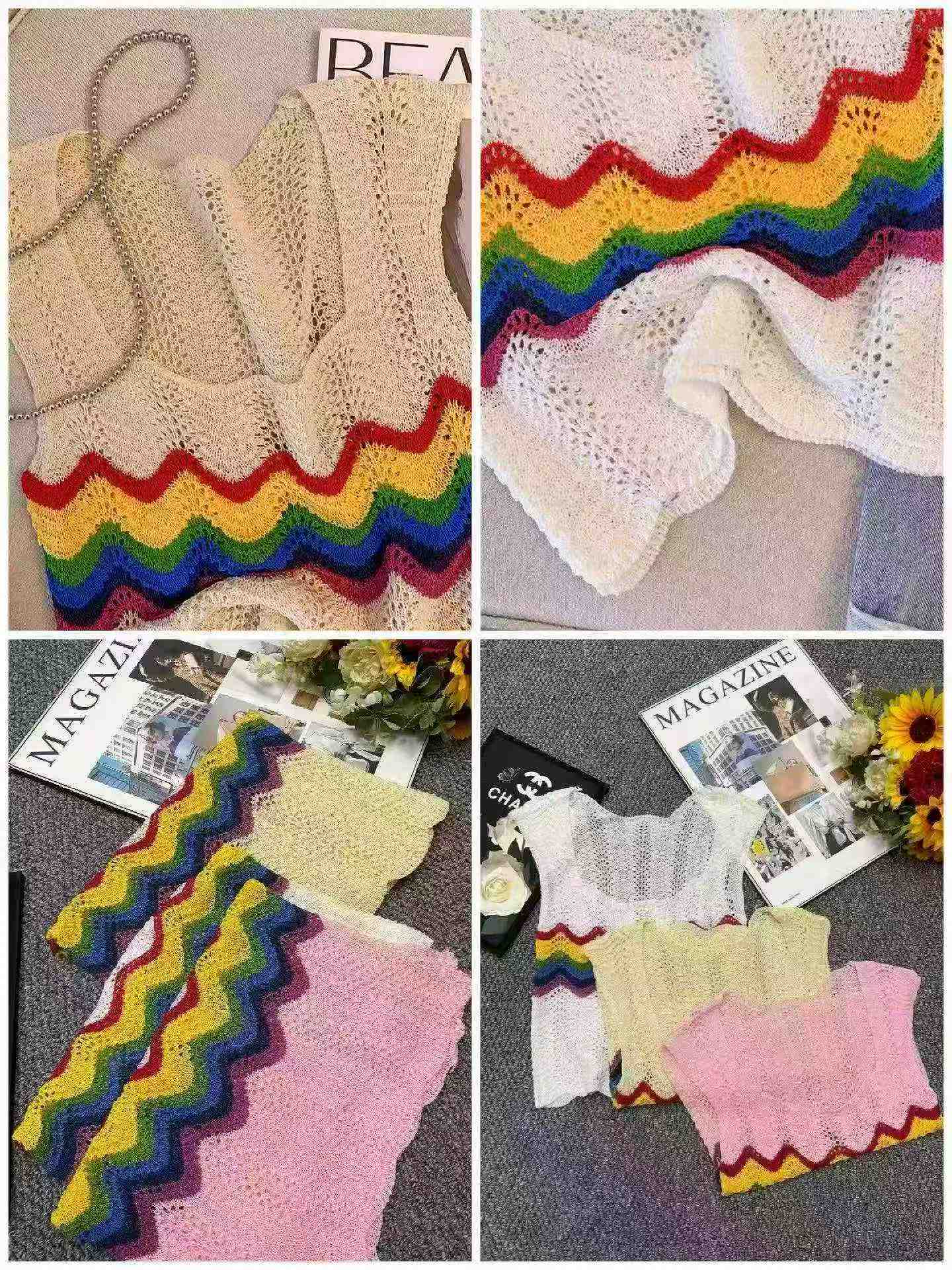 Summer New Rainbow Hollow Out Loose Ice Silk Knit Cami Tank Top 510 Pcs - Image 9
