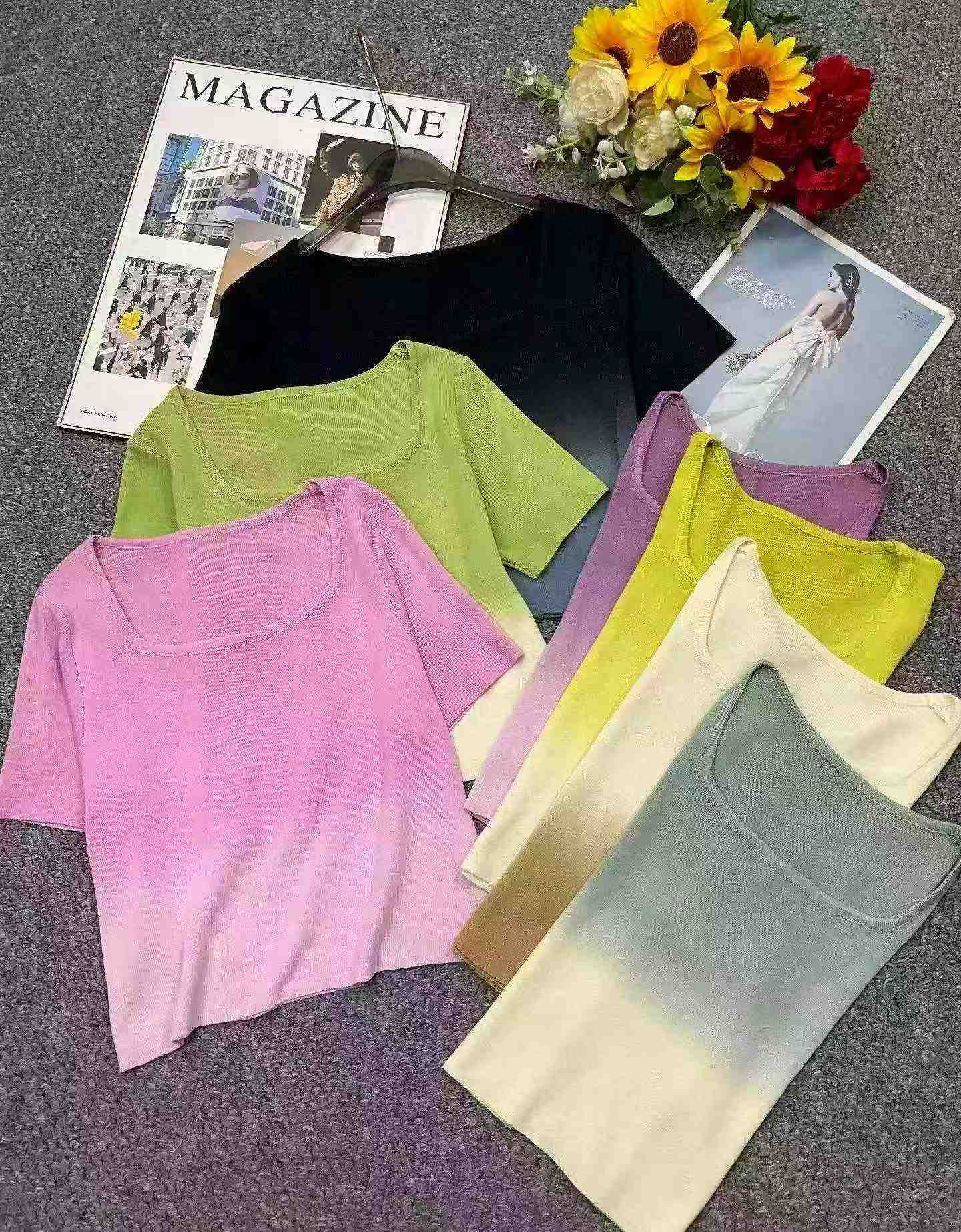 Summer New Gradient Ice Silk Knit Short Sleeve T-shirt, 1260 Pcs - Image 2