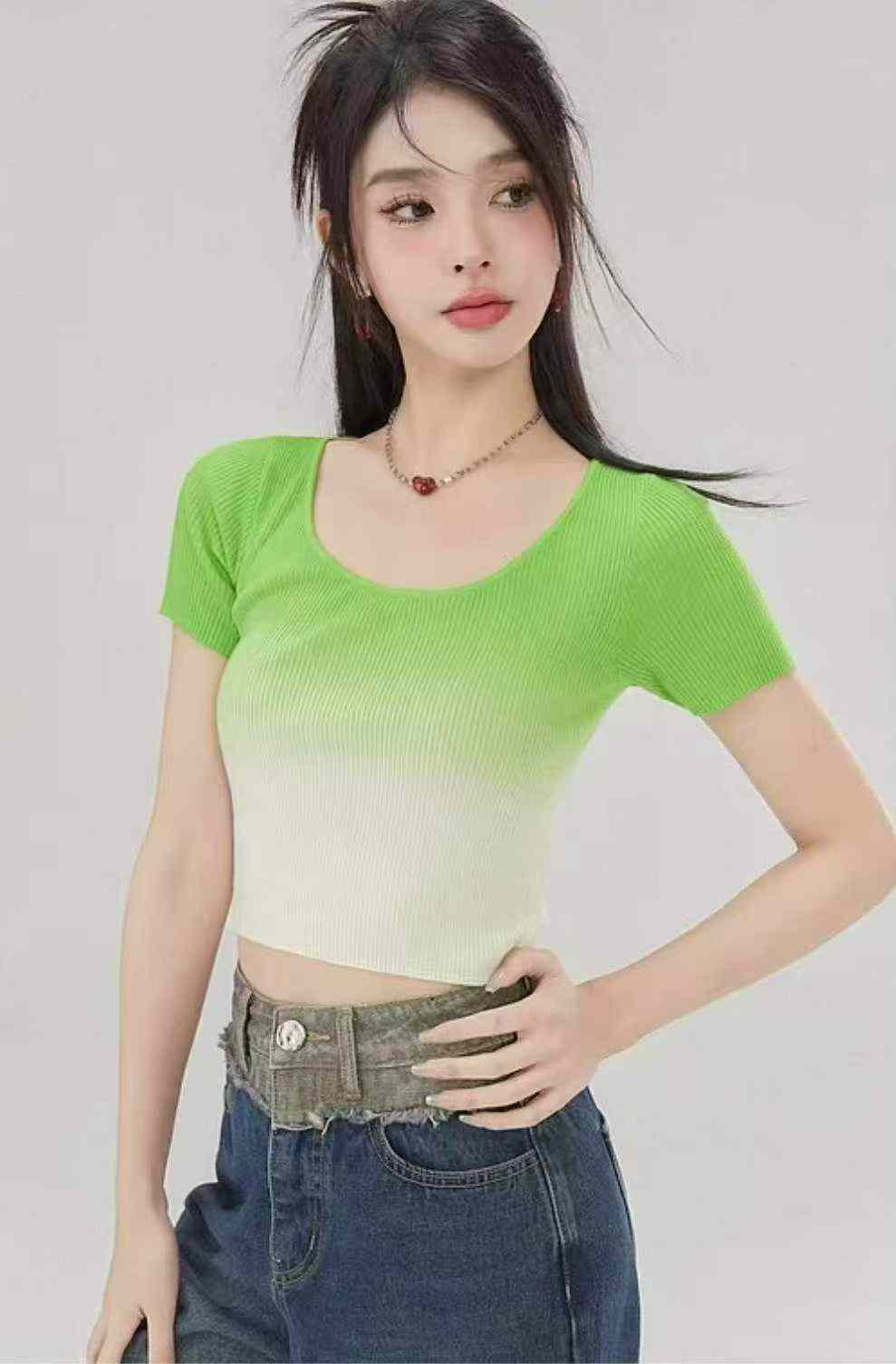 Summer New Gradient Ice Silk Knit Short Sleeve T-shirt, 1260 Pcs - Image 4